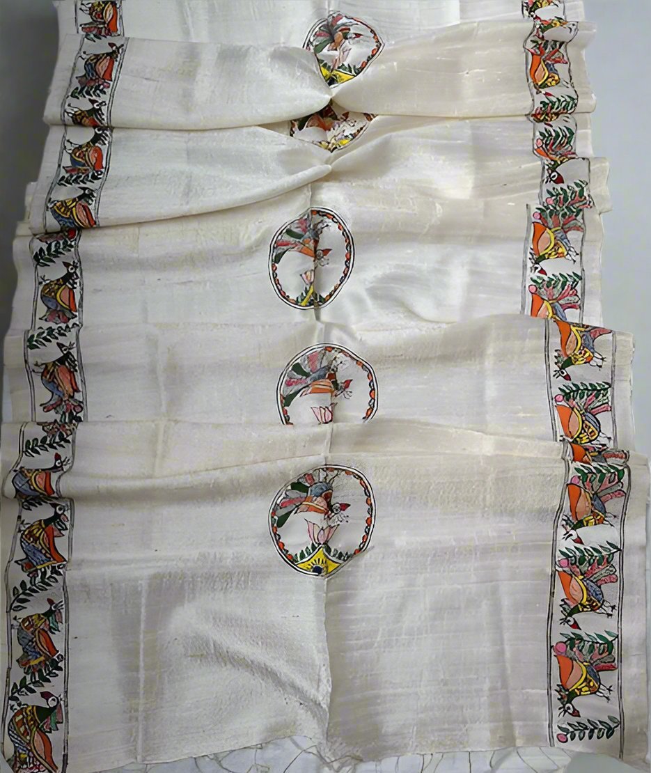 Madhubani Painted Silk Stole | Peepal Clothing