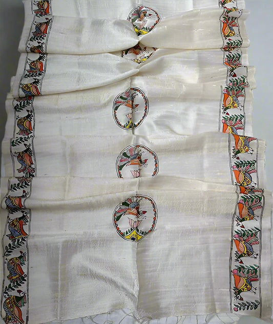 Madhubani Painted Silk Stole | Peepal Clothing