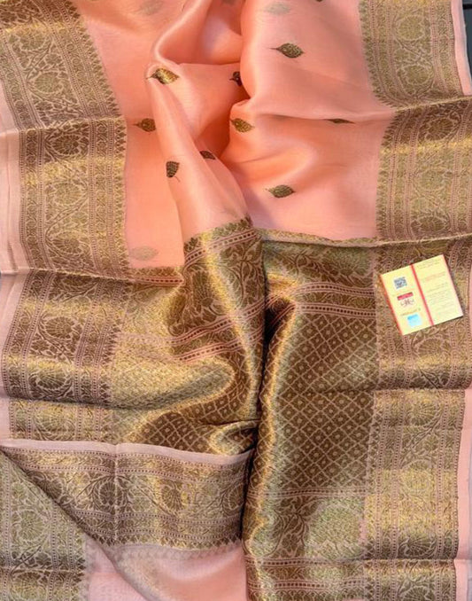 Pink Pure Khaddi Organza Silk Saree | Peepal Clothing