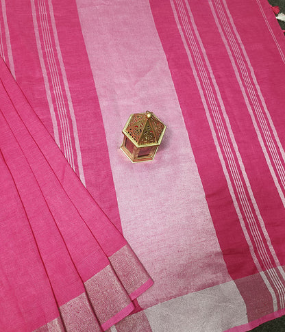 Pink Pure Linen Saree | Peepal Clothing