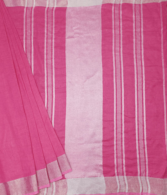 Pink Pure Linen Saree | Peepal Clothing