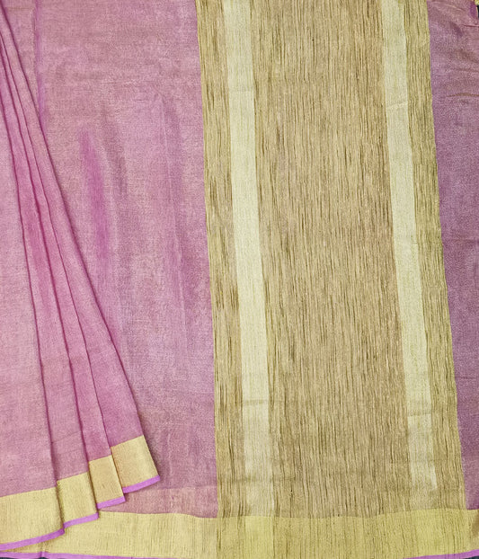 Pink Tissue Linen Saree with Zari Border | Peepal Clothing
