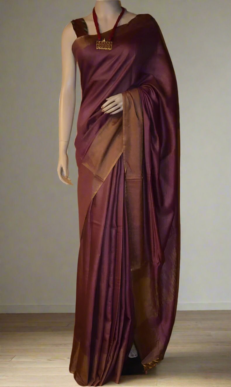 Plum Tussar Munga Silk Saree | Peepal Clothing