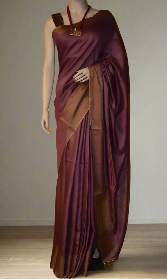 Plum Tussar Munga Silk Saree | Peepal Clothing