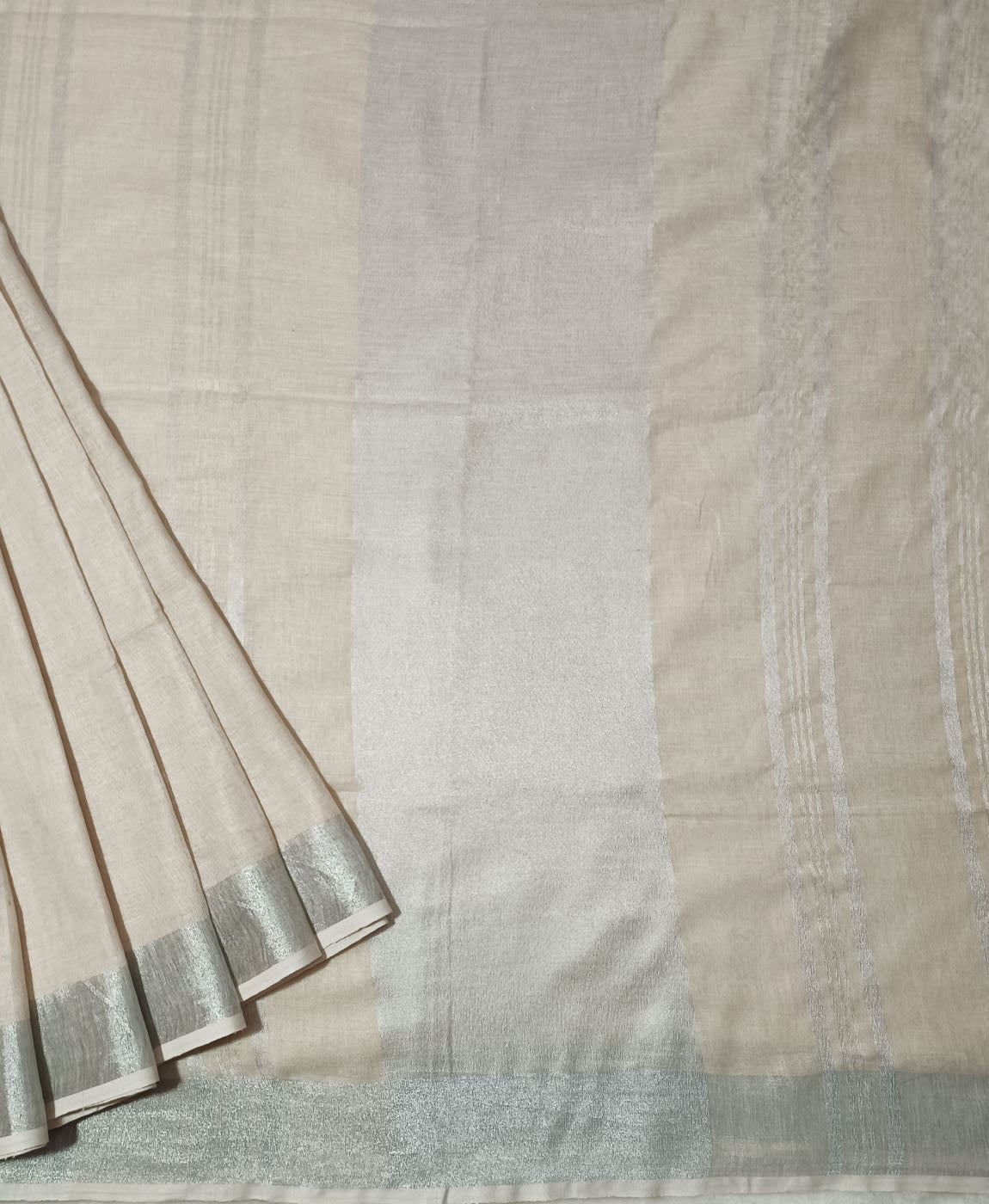 Pure Beige Plain Linen Saree | Peepal Clothing