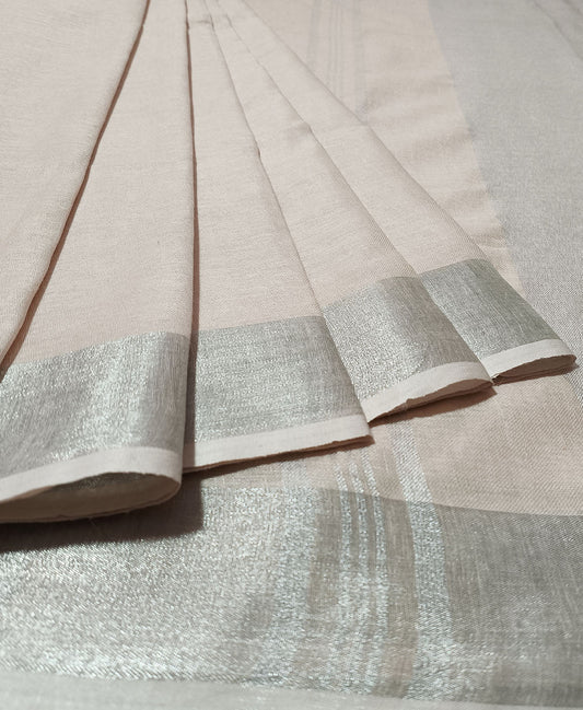 Pure Beige Linen Saree | Peepal Clothing