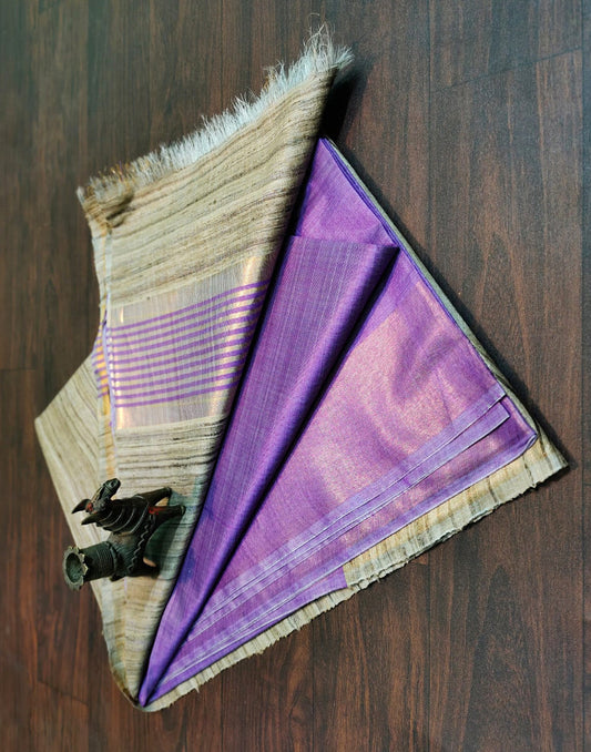 Purple-Natural Korean Tussar Ghicha Silk Saree| Peepal Clothing