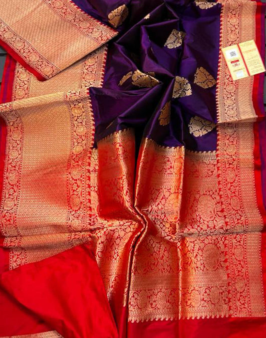 Purple Pure Katan Silk Saree Featuring Weaved Buta | Peepal Clothing