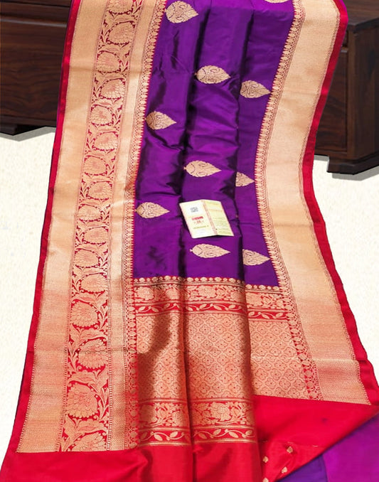 Purple and Red Pure Katan Silk Saree | Peepal Clothing
