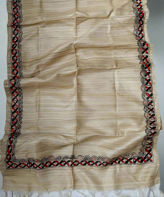 Madhubani Painted Silk Stole | Peepal Clothing