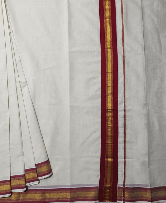 Red Border Kerala Cotton Saree | Peepal Clothing