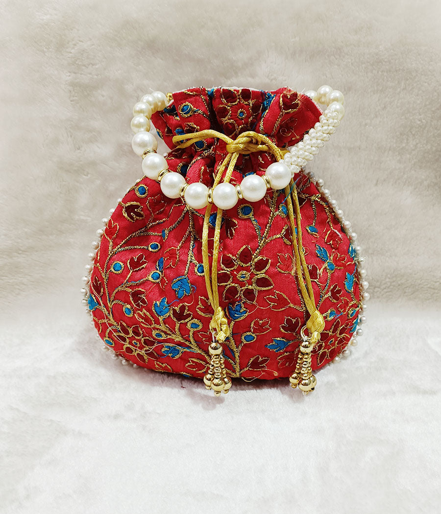 Red Embroidered Potli | Peepal Clothing