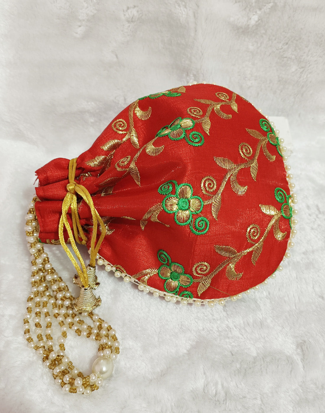 Red Floral Motif Potli | Peepal Clothing