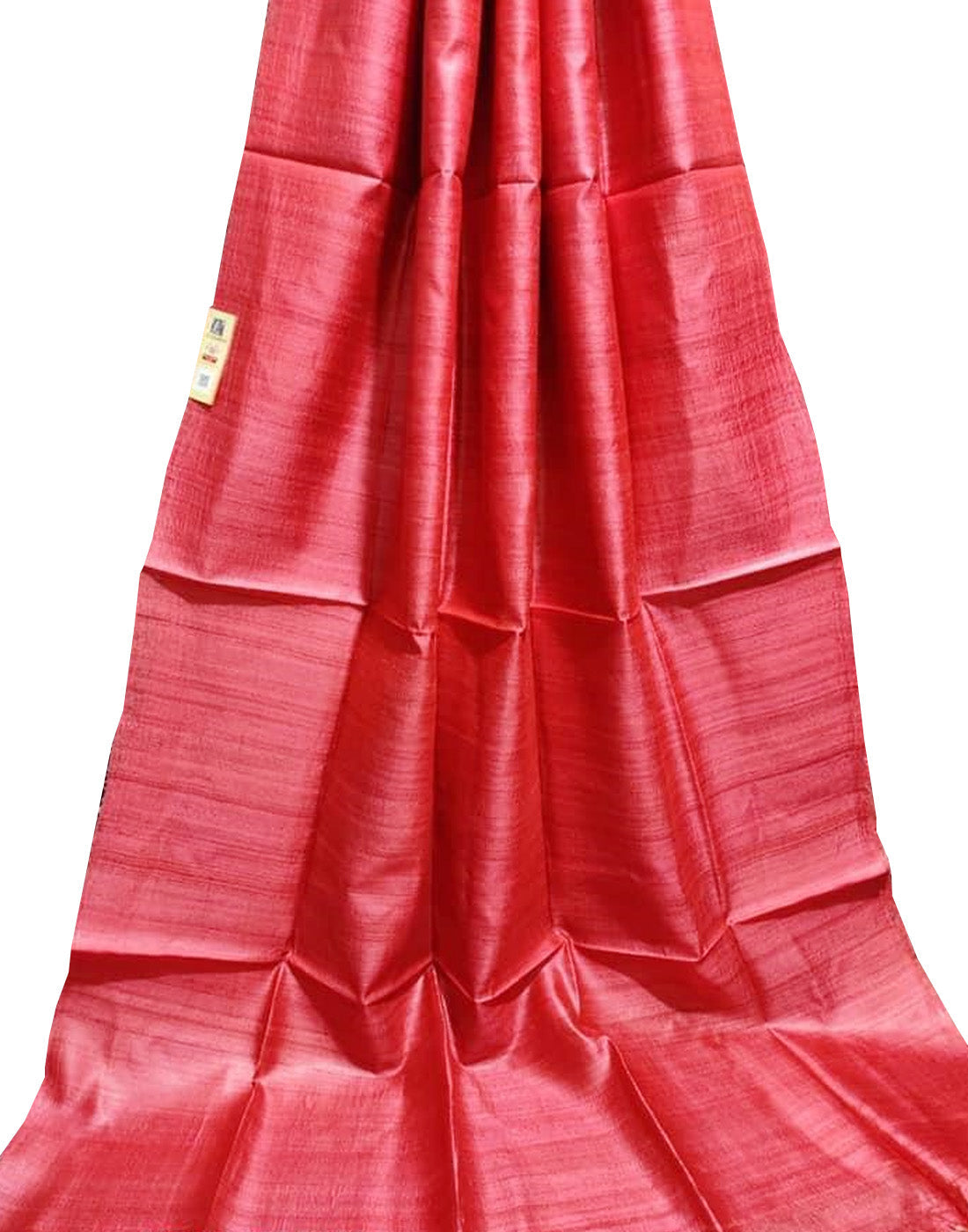 Red Pure Desi Tussar Plain Silk Saree| Peepal Clothing