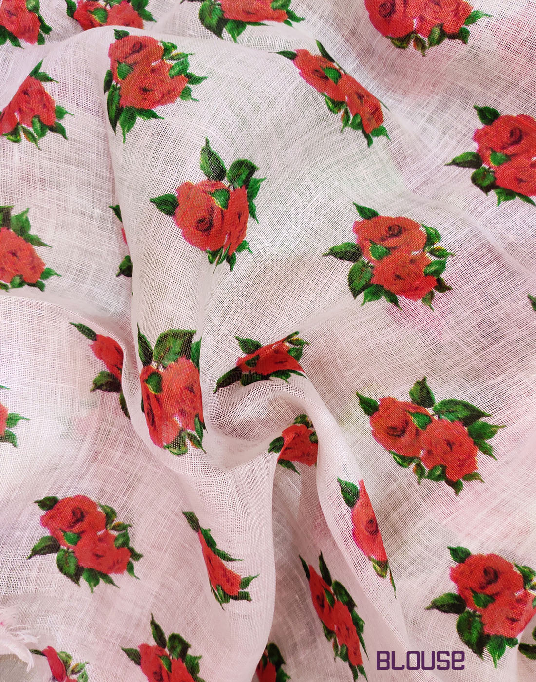 Red Rose Digital Printed Linen Saree | Peepal Clothing