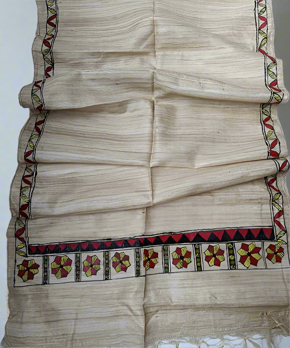 Madhubani Painted Silk Stole | Peepal Clothing