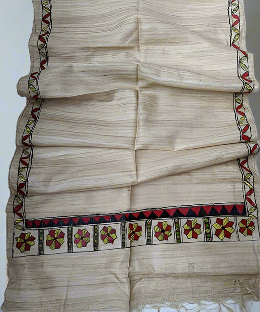 Madhubani Painted Silk Stole | Peepal Clothing