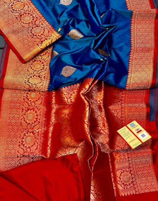 Royal Blue Pure Katan Silk Saree Featuring Weaved Buta | Peepal Clothing