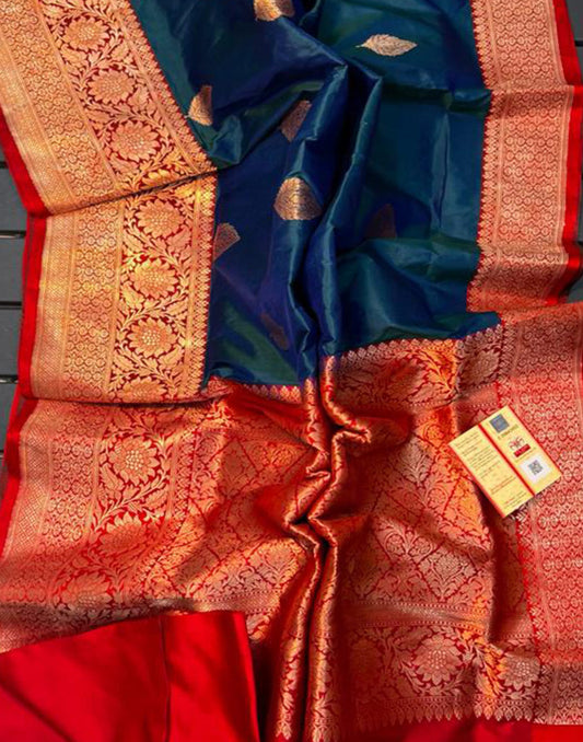 Salvia Pure Katan Silk Saree Featuring Weaved Buta | Peepal Clothing