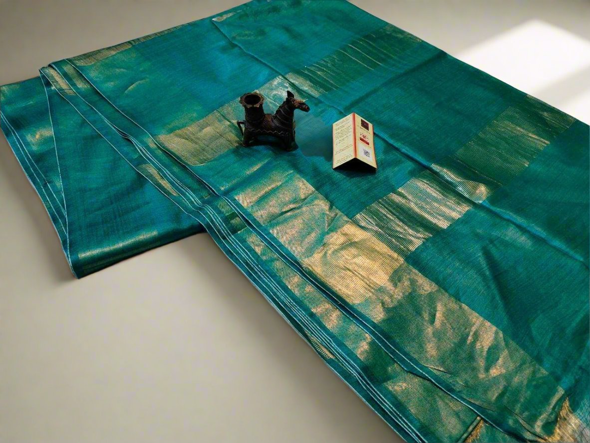 Buy Sea Green Tussar Munga Zari Border Saree | PeepalClothing