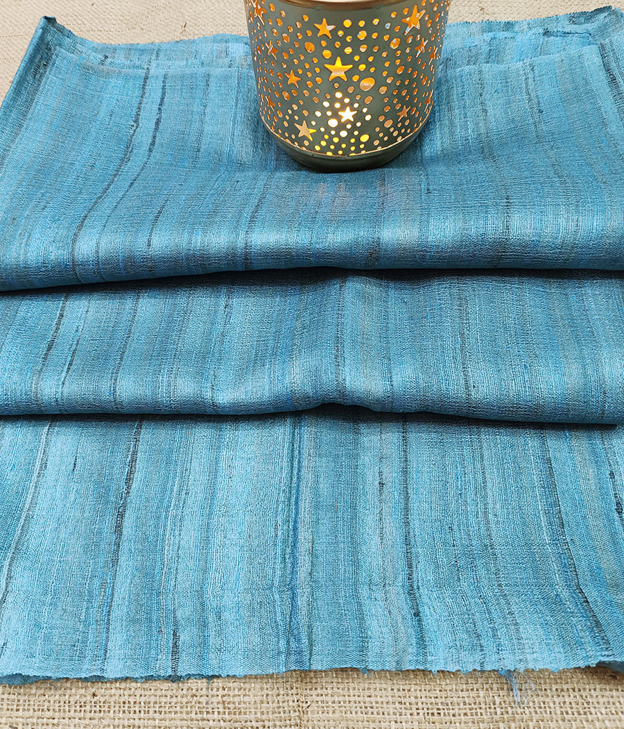 Sky Blue Desi Tussar Silk Saree | Peepal Clothing
