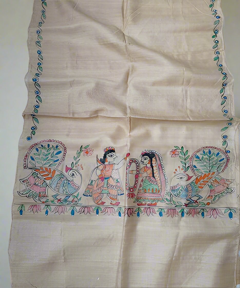 Madhubani Painted Silk Stole | Peepal Clothing