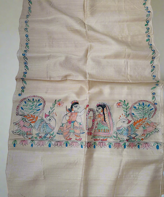 Madhubani Painted Silk Stole | Peepal Clothing