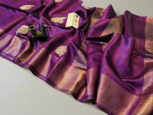 Buy Violet Tussar Munga Embroidered Silk Saree | Peepal Clothing
