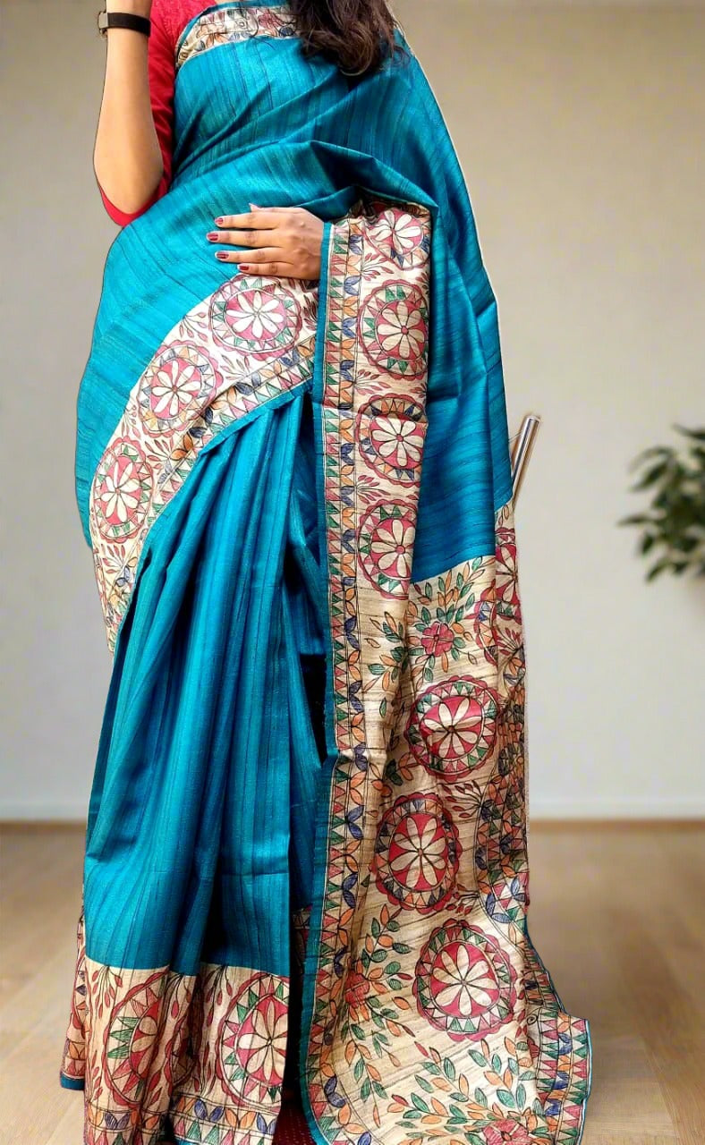 Madhubani Hand Painted Saree : www.peepalclothing.com