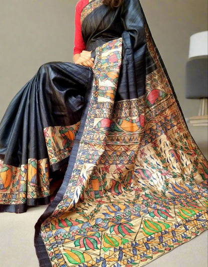 Madhubani Hand Painted Saree : www.peepalclothing.com