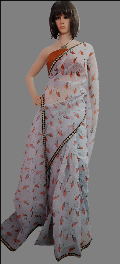 Printed Organza Saree | Peepal Clothing