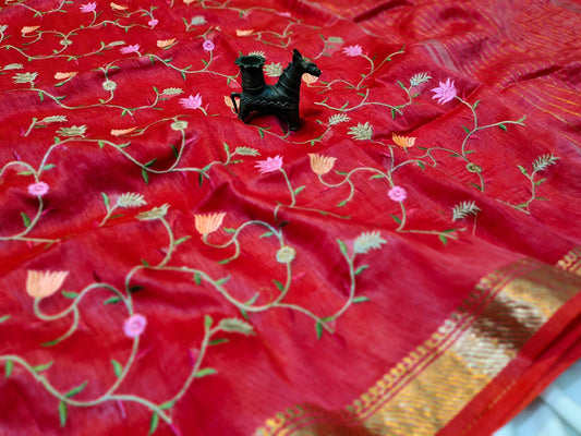 Buy Embroidered Pure Silk Linen Saree at www.peepalclothing.com