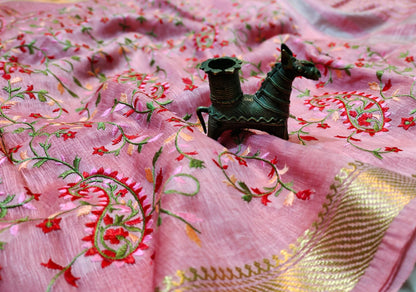 Buy Embroidered Pure Silk Linen Saree at www.peepalclothing.com