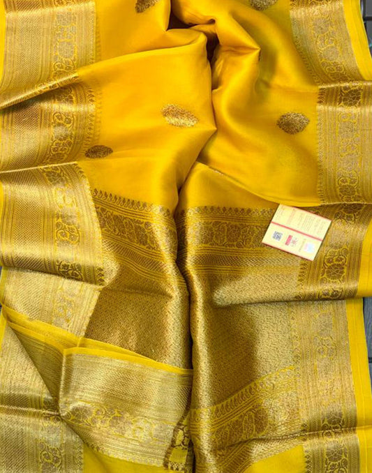 Yellow Banarasi Pure Khaddi Organza Silk Saree | Peepal Clothing
