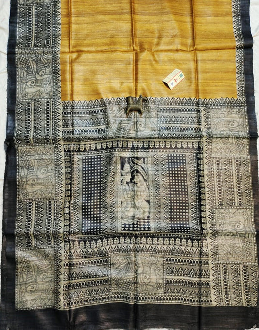 Yellow Madhubani Printed Silk Saree| Peepal Clothing