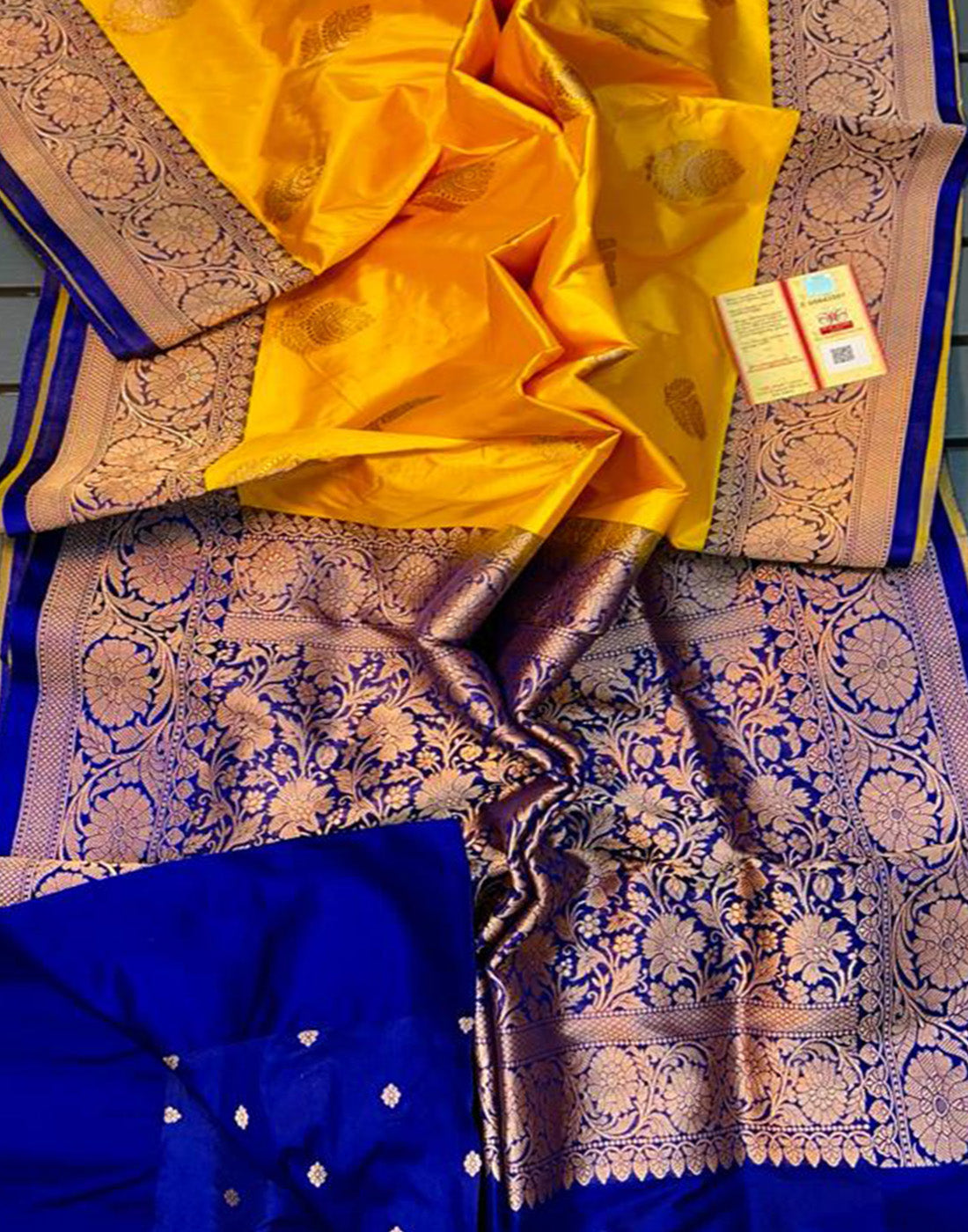 Yellow Pure Katan Silk Saree Featuring Weaved Buta