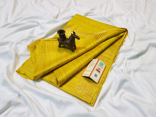 Yellow Zari Border Handloon Tussar Ghicha Silk Saree | Peepal Clothing