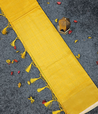 Yellow Zari Checkered Silk Saree | Peepal Clothing