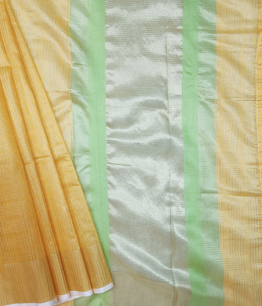 Yellow Zari Checkered Silk Saree | Peepal Clothing