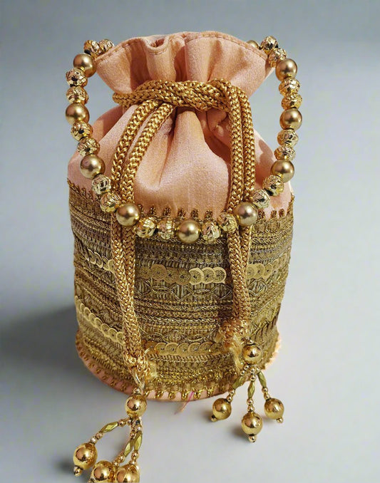 Zari Embellished Peach Potli | Peepal Clothing