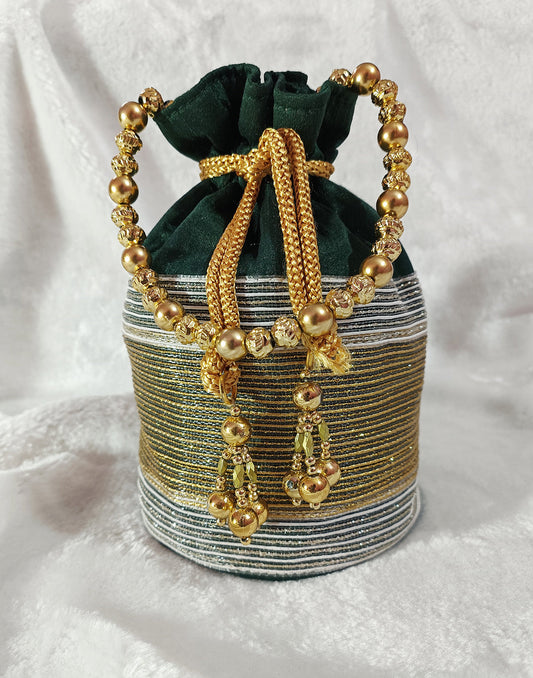 Zari Lace Embellished Green Potli | Peepal Clothing