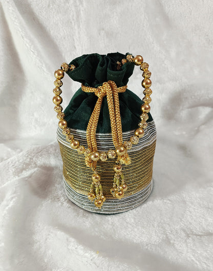 Zari Lace Embellished Green Potli | Peepal Clothing