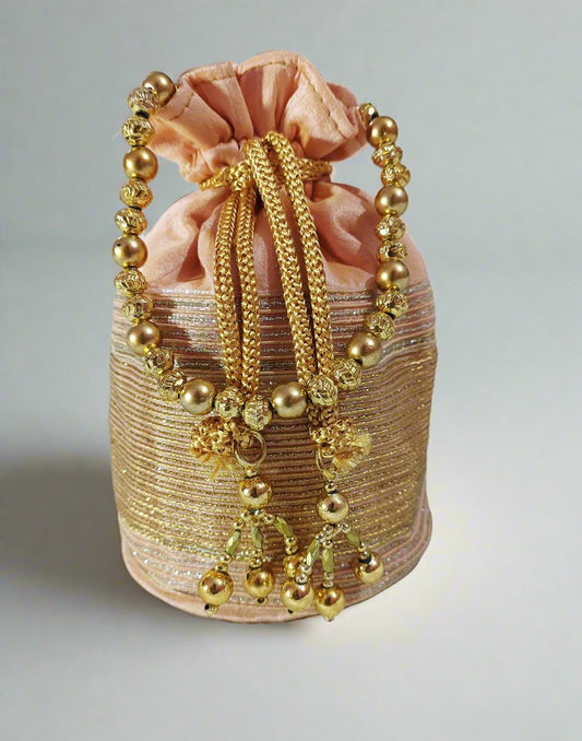 Zari Lace Embellished Peach Potli | Peepal Clothing
