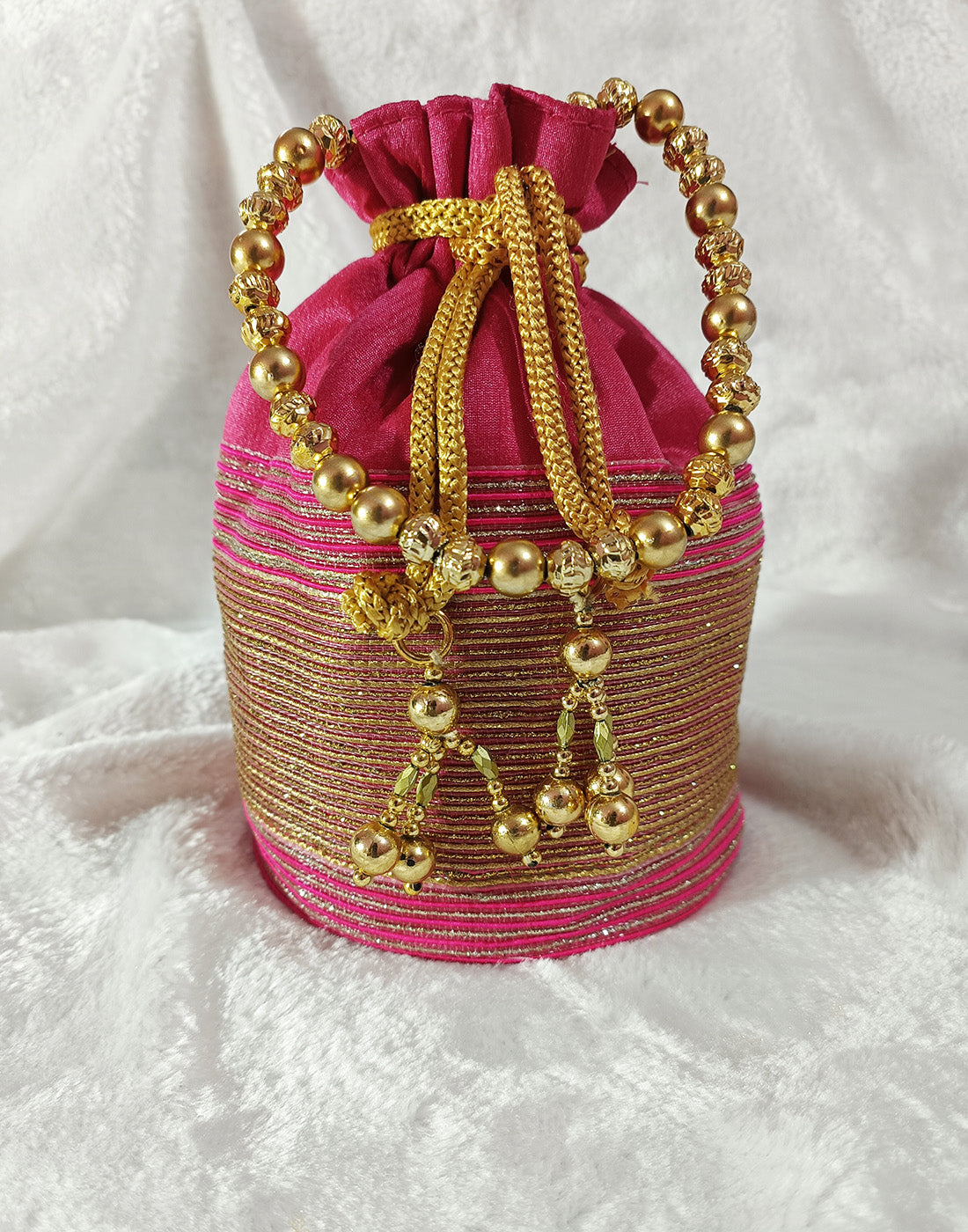 Zari Lace Embellished Pink Potli | Peepal Clothing