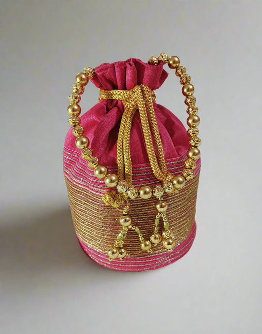Zari Lace Embellished Pink Potli | Peepal Clothing