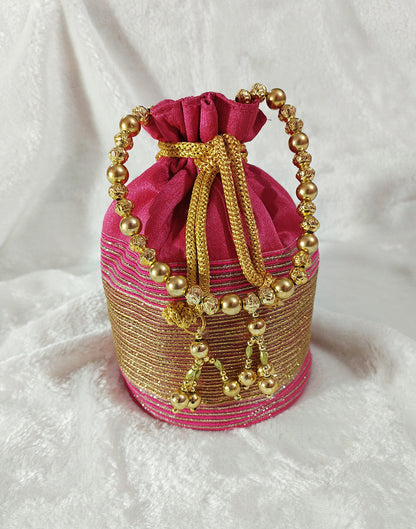 Zari Lace Embellished Pink Potli | Peepal Clothing