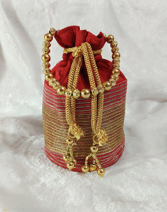 Zari Lace Embellished Red Potli | Peepal Clothing